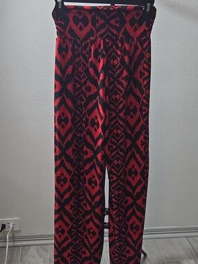 Red and Black Wide-Leg Printed Jumpsuit Pants